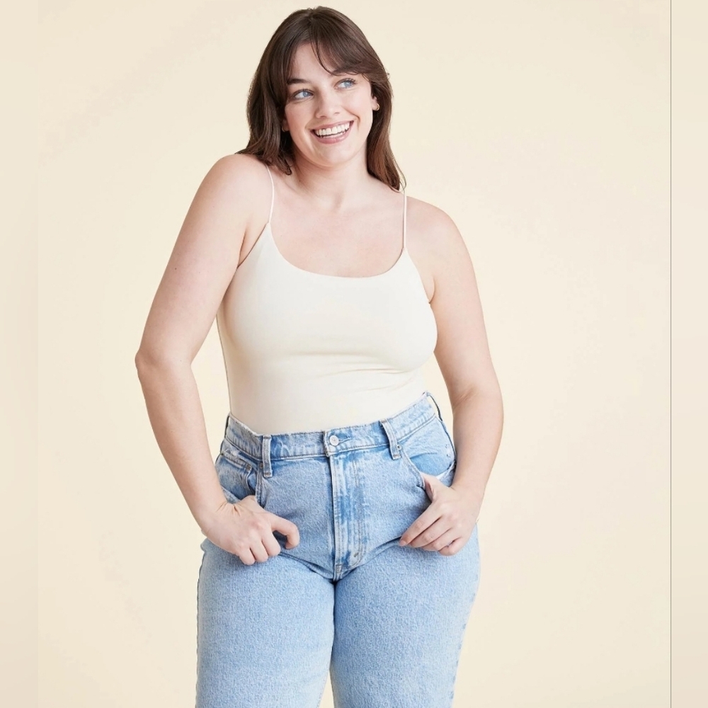 nuuds Slim Spaghetti Strap Scoop Bodysuit - Cream